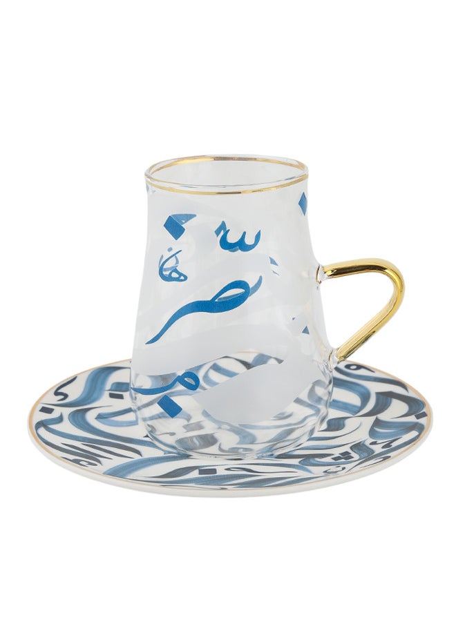 Trust - 12-Piece Porcelain & Glass Tea Set 180ML Blue; Set for 6 People - Image 1