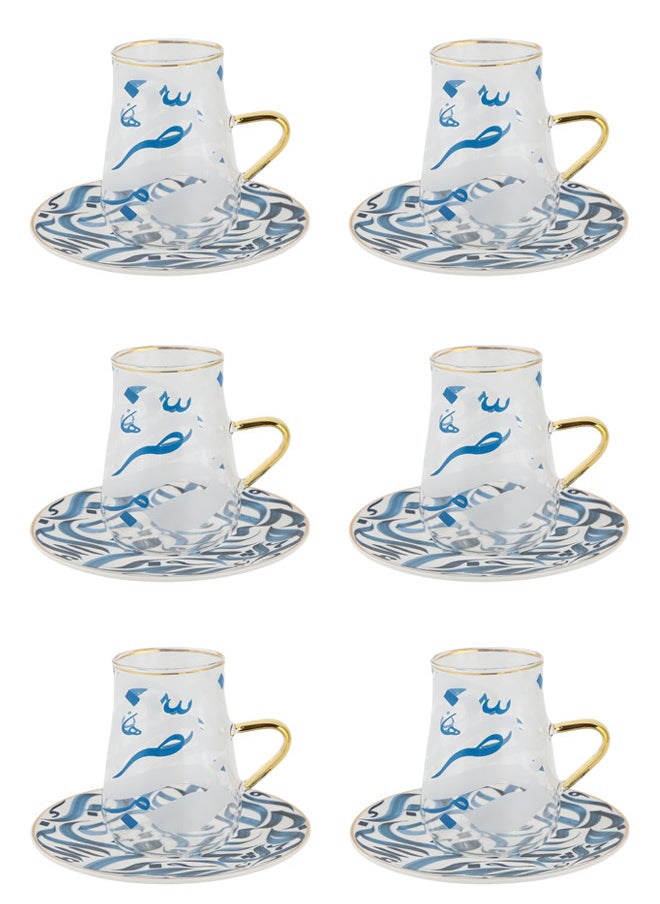 Trust - 12-Piece Porcelain & Glass Tea Set 180ML Blue; Set for 6 People - Image 1
