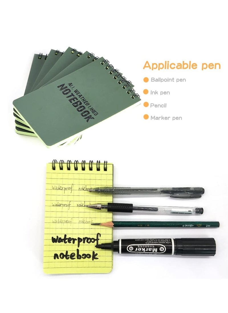 KASTWAVE - 5Packs All Weather Shower Waterproof Notebook, Pocket Size Tactical Notepad Top Spiral Memo Notes Green Grid Paper Eye Protection for Outdoor Activities Recording (3.2 x 5.5 in) - Image 1