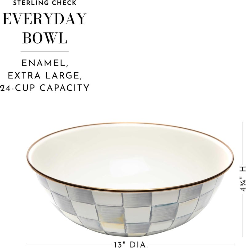 mackenzie childs MACKENZIECHILDS Enamel Everyday Bowl Serving Bowl for Entertaining ExtraLarge GrayandWhite Sterling Check Set of 1 - Image 4