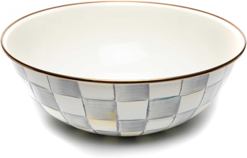 mackenzie childs MACKENZIECHILDS Enamel Everyday Bowl Serving Bowl for Entertaining ExtraLarge GrayandWhite Sterling Check Set of 1 - Image 1