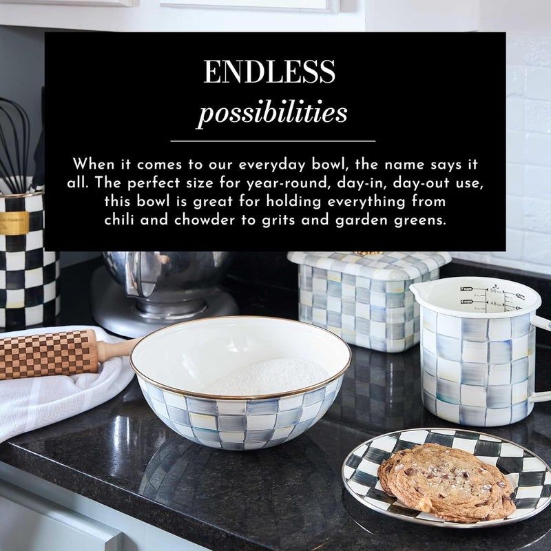mackenzie childs MACKENZIECHILDS Enamel Everyday Bowl Serving Bowl for Entertaining ExtraLarge GrayandWhite Sterling Check Set of 1 - Image 2