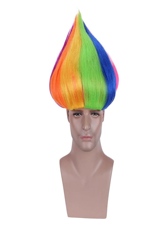 DUDUWIG Rainbow Flame Shape Wig Short Colorful Straight Wig for Kids and Adults - Image 3