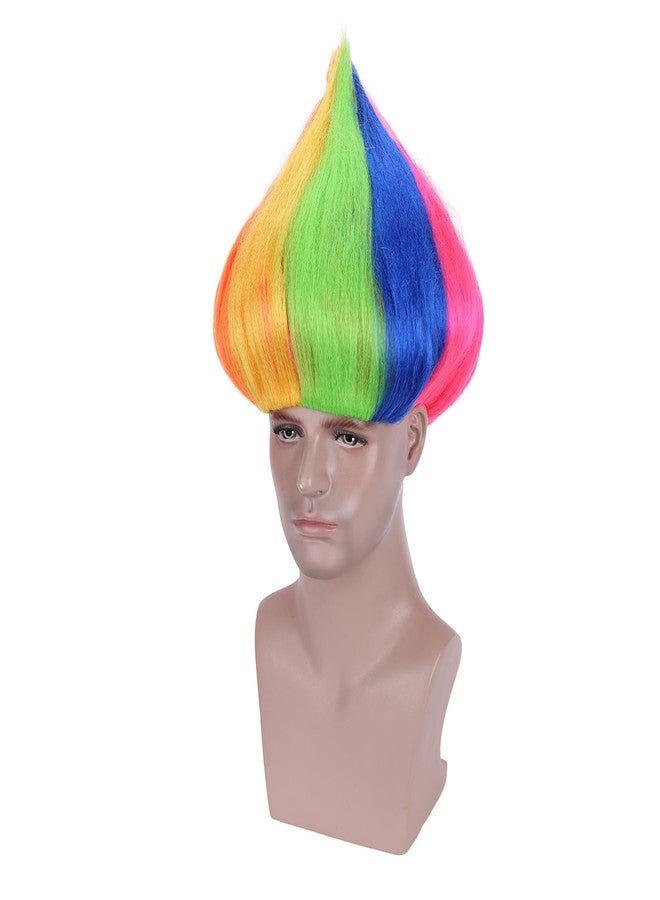 DUDUWIG Rainbow Flame Shape Wig Short Colorful Straight Wig for Kids and Adults - Image 1