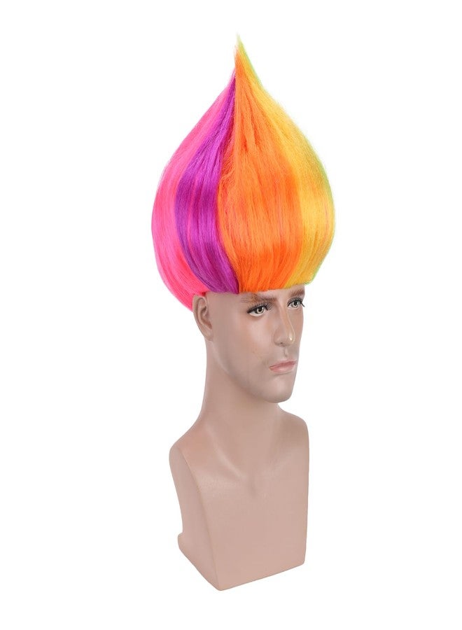 DUDUWIG Rainbow Flame Shape Wig Short Colorful Straight Wig for Kids and Adults - Image 4