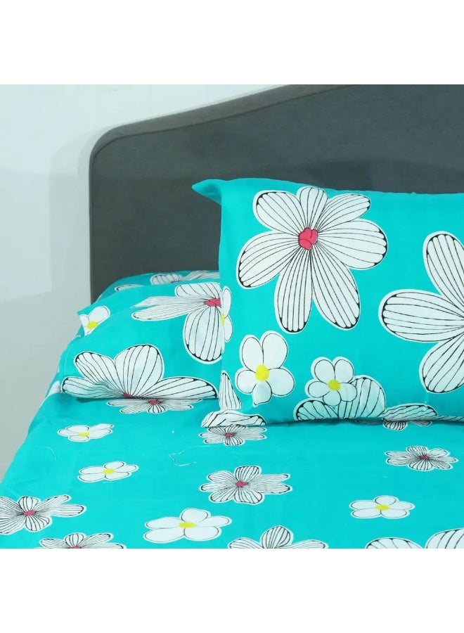 Bed sheet set, 3 pieces, 170x240 cm - Turquoise White - Image 3