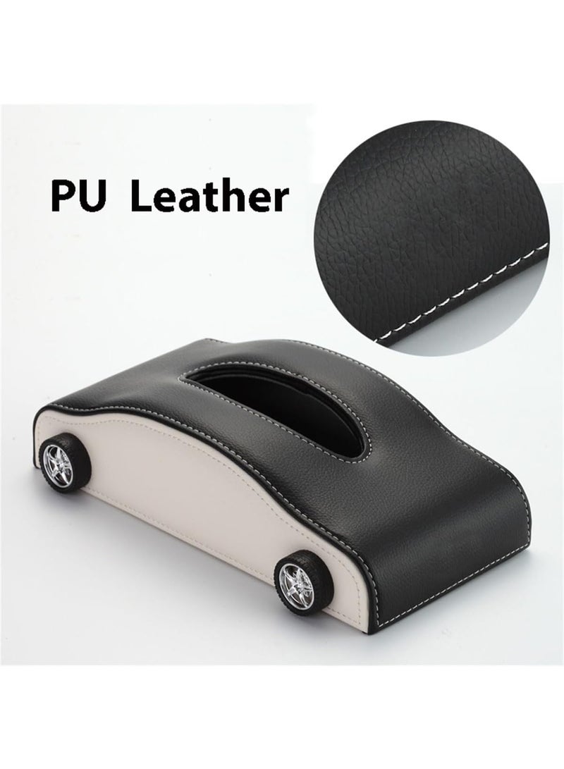 JUE-FISH Car-Shaped Tissue Box Holder, PU Leather Tissue Case with Anti-Slip Base, Auto Interior Organizer Napkin Holder, Luxury Car Accessories for Dashboard (Black and red) - Image 5