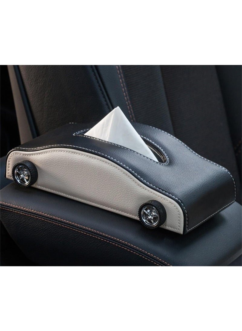 JUE-FISH Car-Shaped Tissue Box Holder, PU Leather Tissue Case with Anti-Slip Base, Auto Interior Organizer Napkin Holder, Luxury Car Accessories for Dashboard (Black and red) - Image 4