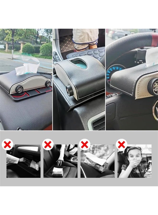 JUE-FISH Car-Shaped Tissue Box Holder, PU Leather Tissue Case with Anti-Slip Base, Auto Interior Organizer Napkin Holder, Luxury Car Accessories for Dashboard (Black and red) - Image 2