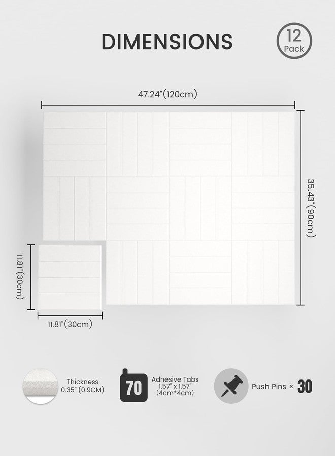 Bumusty Large Cork Board Alternative-47 x35 Felt Bulletin Board Tiles, with 30 Pushpins, 70 Adhesive Tabs, 12-Pack Slat Wall Paneling, Cork Boards for Office Push Pin Board Felt Board-Milky White - Image 2