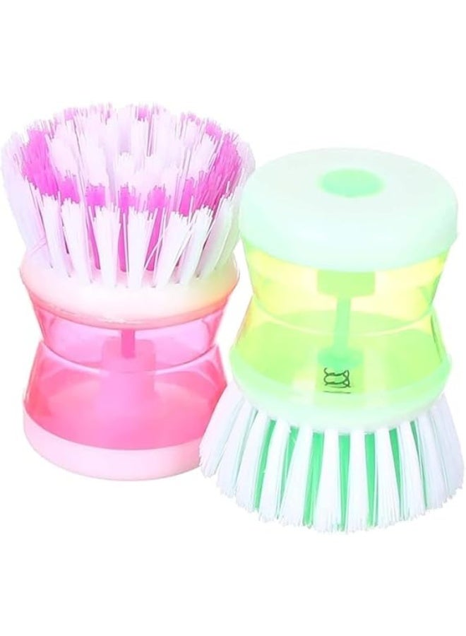 قطعة من فرشاة تنظيف بلاستيكية مع خزان صابون - فرشة للتنظيف مزودة بالسائل لغسيل الاطباق - 1 قطعة مختلفه اللون - Image 1