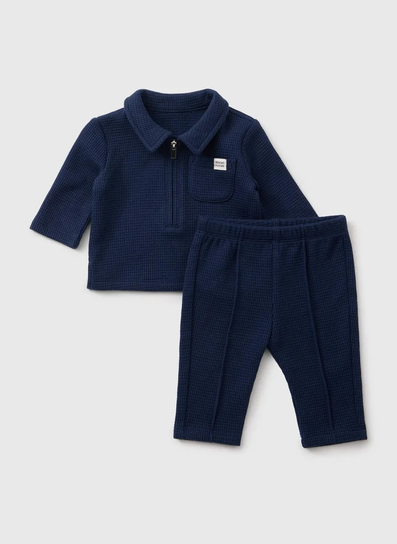 Matalan Baby Navy Smart Waffle Top and Trouser Set