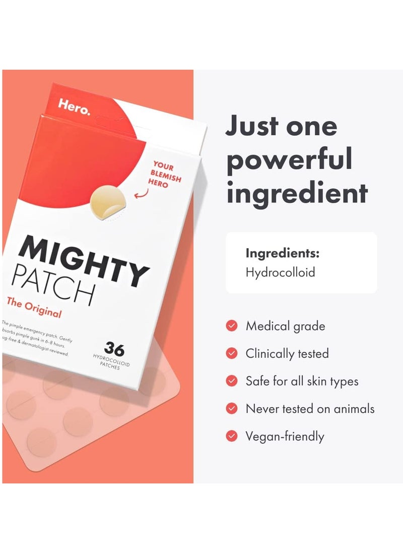 Mighty Patch - Hero Mighty Patch Original Cosmetics - Hydrocolloid Acne Pimple Patch for Covering Zits and Blemishes, Spot Stickers for Face and Skin, Vegan-friendly and Not Tested on Animals (36 Count) - Image 1
