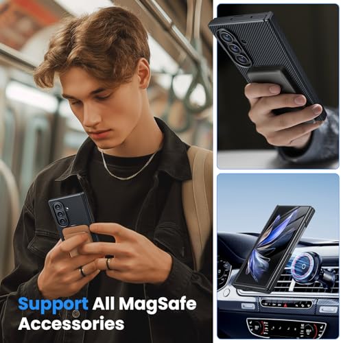 Hoerrye for Samsung Galxy Z fold 7 Case - Compatible with MagSafe [2Pcs Screen Protector] [Military-Grade Drop Protection] Carbon Fiber Magnetic Cover with 360° Adjustable Stand, Black - Image 2
