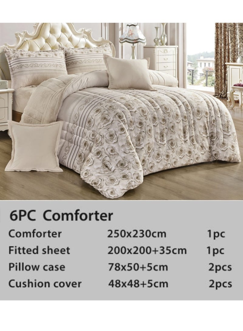 مون مفرش شتوي نفرين نظام وجهين وجه مخمل وجه فرو - طقم مفارش 6 قطع ( 1 مفرش + 1 واقي مرتبة مطاط + 4 أغطية وسائد ديكورية ) - Image 3