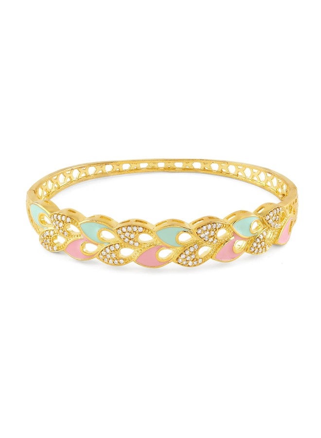 Zaveri Pearls سوار كادا من النحاس الأصفر المرصع بالزركونيا المكعبة اللامعة من زافيري بيرلز، باللونين الوردي والأخضر النعناعي، للنساء - ZPFK22094 - Image 1