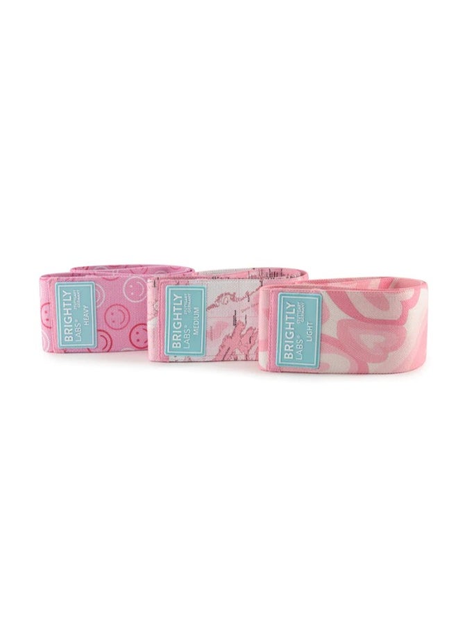 BRIGHTLY LABS Resistance Bands Fabric Exercise Bands Non Slip Hip Elastic Bands For Hip Legs Glutes And Thighs Workout Thick Wide Fitness Loop Circle Resistance Bands Set Of 3 Pack Pink  - Image 3