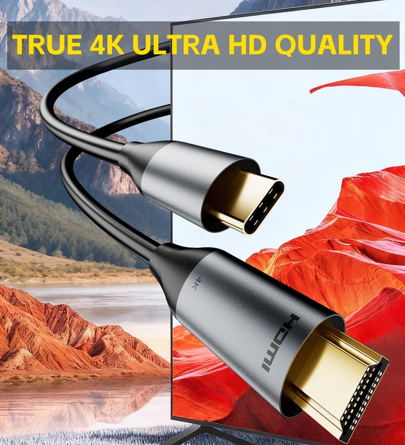 BERLAT USB C to HDMI Cable 6Ft, 4K@60Hz Thunderbolt 4/3 Compatible Adapter for iPhone 15/16 Pro/Max, MacBook, iPad Pro, Galaxy S24 to S22, Portable & Plug and Play - Image 2
