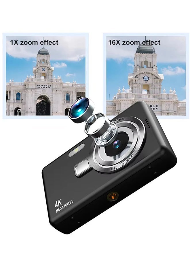 4K Digital Camera for Photography and Video Recording Cameras,with 64G Card, 96MP 2.4'' Autofocus Vlogging Compact Camera For Beginner Kids Gifts