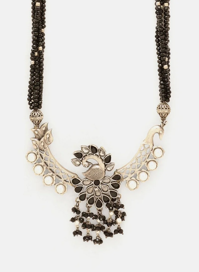 Priyaasi Twin Peacocks Kundan Stone Studded Beaded Chandbalis