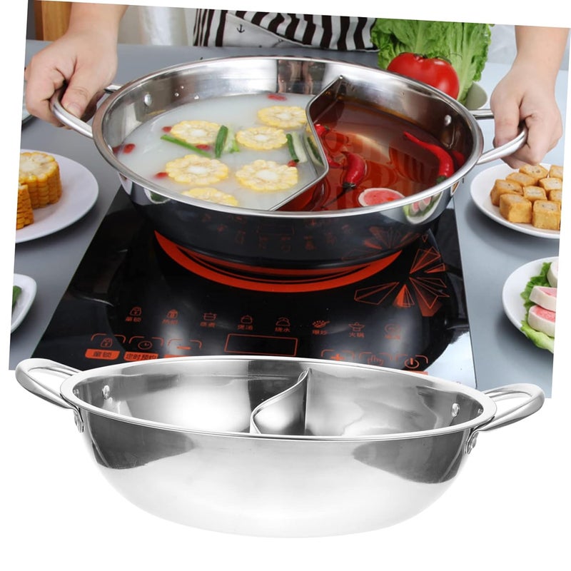 Jolfay CookerStainless Steel Mandarin Duck Hot Pot 2 Grid 2 Taste Stainless Steel Hot Pot with Divider Chinese Induction Pot Dual Sided Soup Cookware with Glass Lid for Induction Cooktop Gas Stove - Image 2