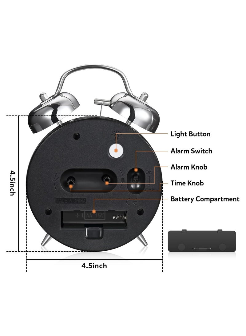 general Loud Alarm Clock for Heavy Sleepers Adult, Vintage 4 Inch Silent Non-Ticking Quartz with Backlight, Double Bell Analog Kids Alarm Clock Bedroom Bedside - Image 3