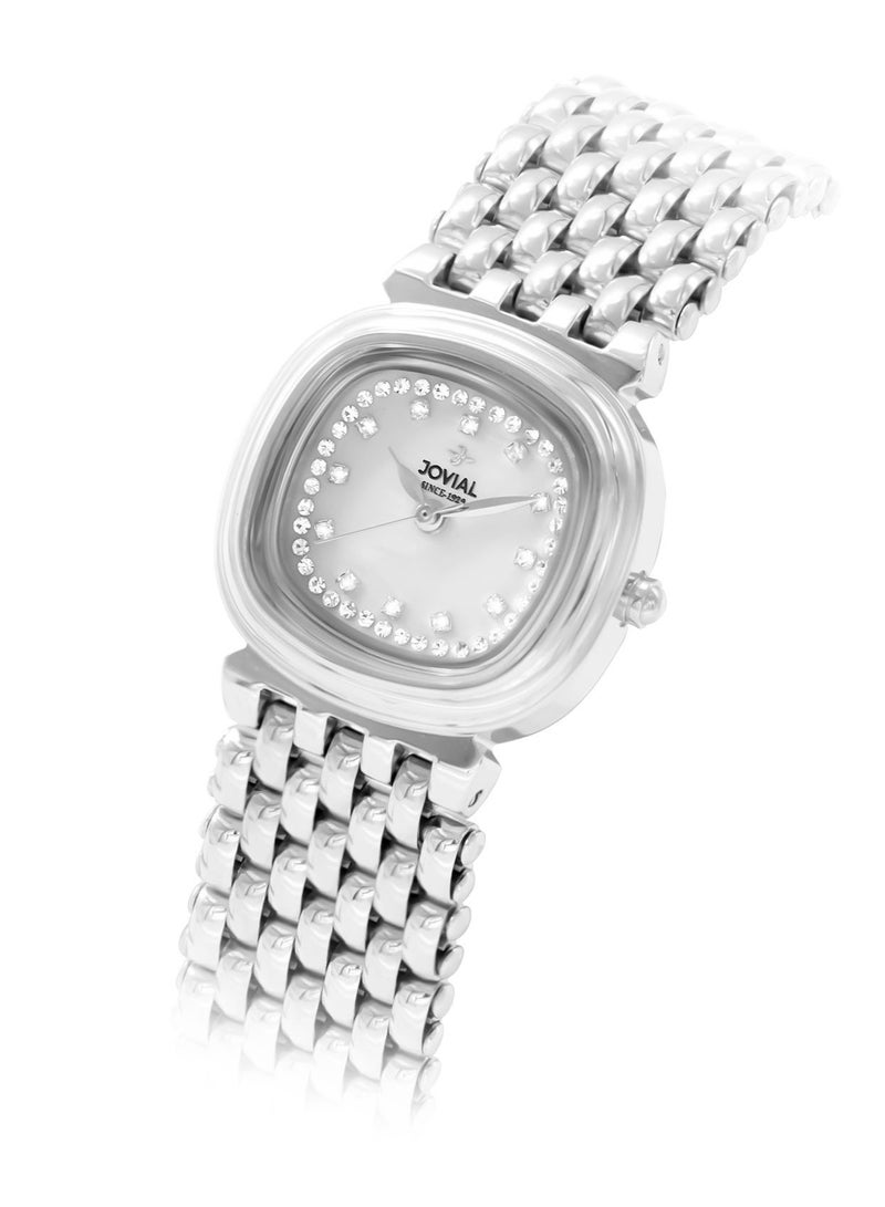 جوفيال ساعة جوفيال 5025LSMQ01N، ساعة نسائية أنيقة، مصنوعة من الفولاذ المقاوم للصدأ، قطرها 24 مم، مينا أبيض، مشبك بزر ضغط - Image 2