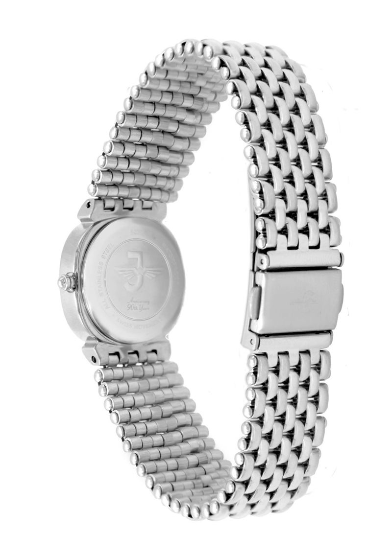 جوفيال ساعة جوفيال 5025LSMQ01N، ساعة نسائية أنيقة، مصنوعة من الفولاذ المقاوم للصدأ، قطرها 24 مم، مينا أبيض، مشبك بزر ضغط - Image 3