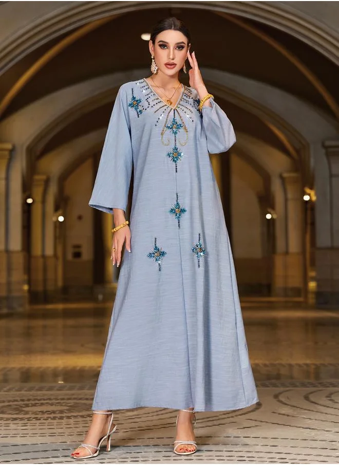 Take Two Take Two Embellished V-Neck A-Line Jalabiya