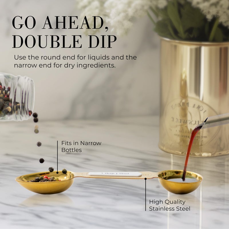 styled settings White and Gold Measuring Spoons with Leveler - Featuring 8PC Upgraded Style, Dual-Sided, Stackable, Stainless Magnetic Measuring Spoons Set - Fits in Spice Jars, White and Gold Kitchen Accessories - Image 5