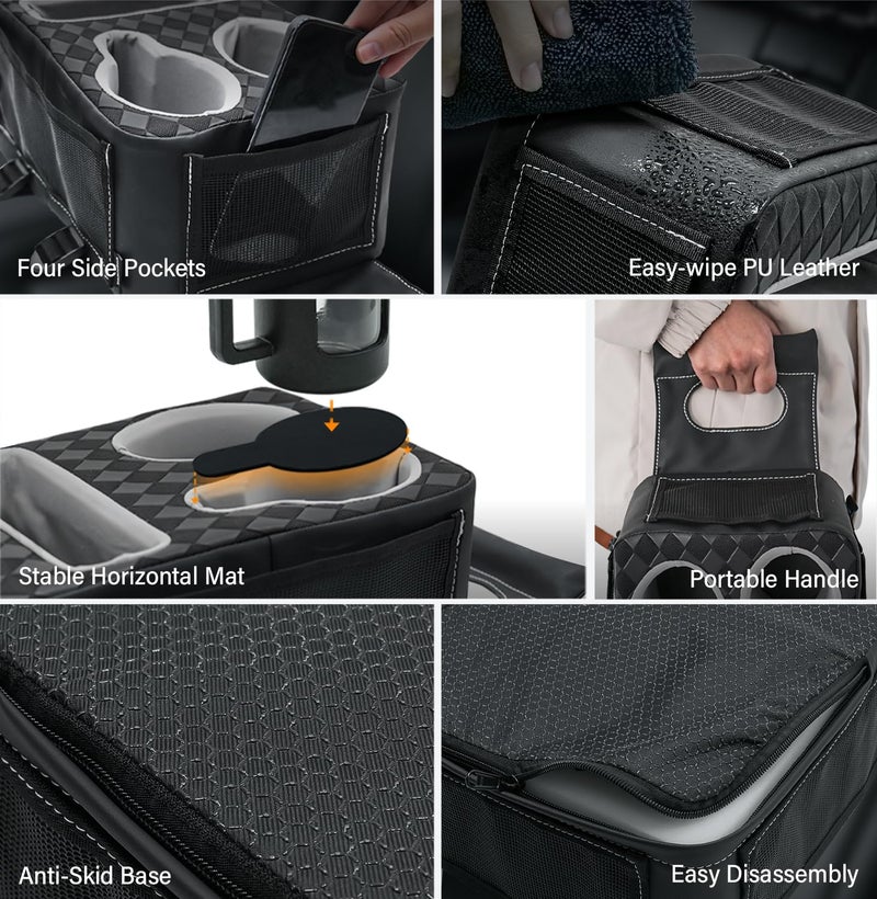 HmmtyRack Center Console Cup Holder, Universal Car Armrest Storage Box with Bottle Holder & Tissue Slot & Side Pockets, Car Back Seat Truck Boat Couch Organizer PU Leather - Image 4
