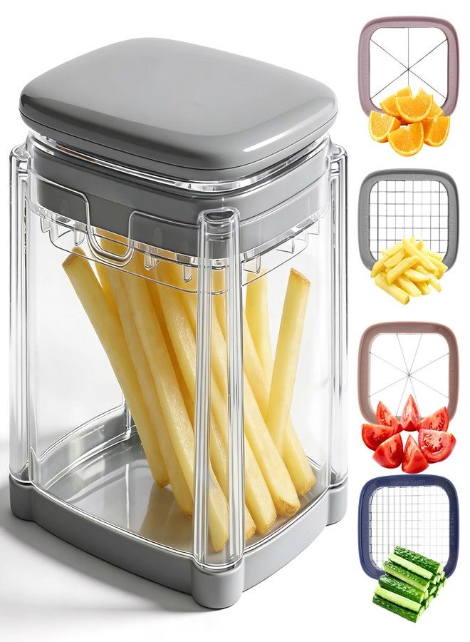 iETH 4-In-1 French Fry Cutter for Potatoes, Apple Slicer, Chopper Vegetable Cutter - Dicer Chopper for Carrots, Cucumbers, Onion, Tomato (Gray 4-in-1 French Fry Cutter) - Image 1