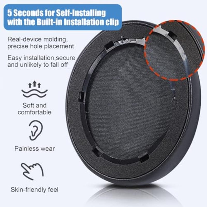 Upgraded Replacement Earpads Cushions for Anker Soundcore Headphones Q30 and for Anker Q35, Life Q30, with Premium Protein Leather Skin, Soft and Elastic Sponge. Ideal Noise Isolation Black - Image 4