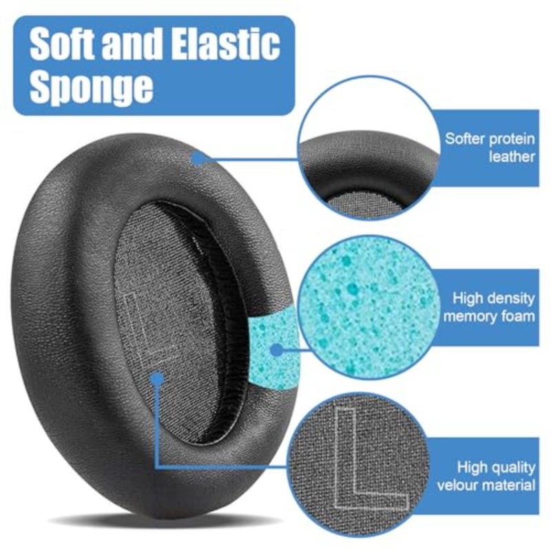 Upgraded Replacement Earpads Cushions for Anker Soundcore Headphones Q30 and for Anker Q35, Life Q30, with Premium Protein Leather Skin, Soft and Elastic Sponge. Ideal Noise Isolation Black - Image 3