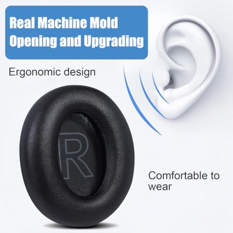 Upgraded Replacement Earpads Cushions for Anker Soundcore Headphones Q30 and for Anker Q35, Life Q30, with Premium Protein Leather Skin, Soft and Elastic Sponge. Ideal Noise Isolation Black - Image 2