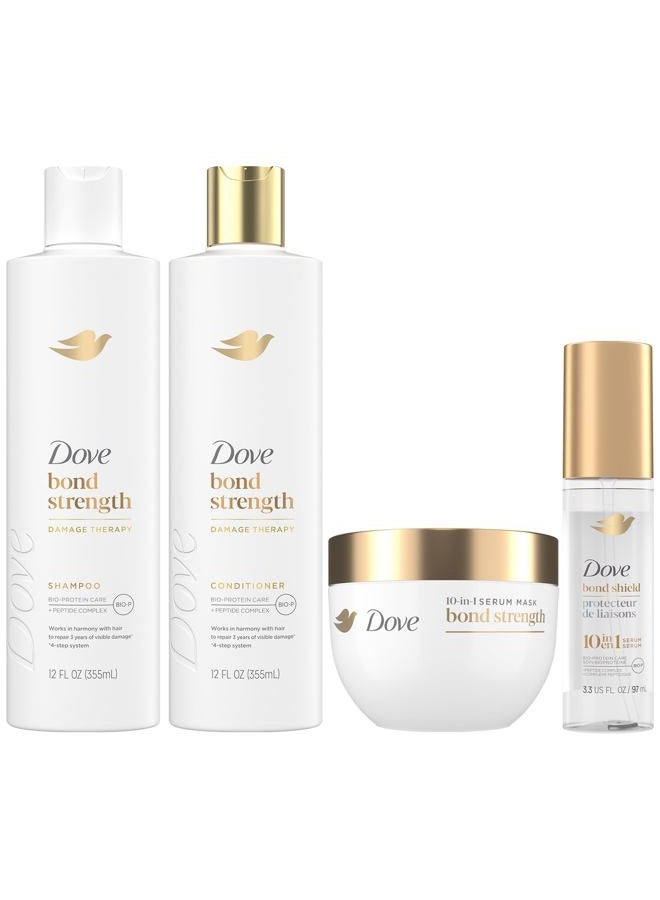Dove نظام علاج الأضرار بقوة الروابط – شامبو، بلسم، سيروم درع 10 في 1 وقناع ببتيد، علاج إصلاح الشعر، مضاد للتجاعيد (مجموعة من 4 قطع) - Image 1