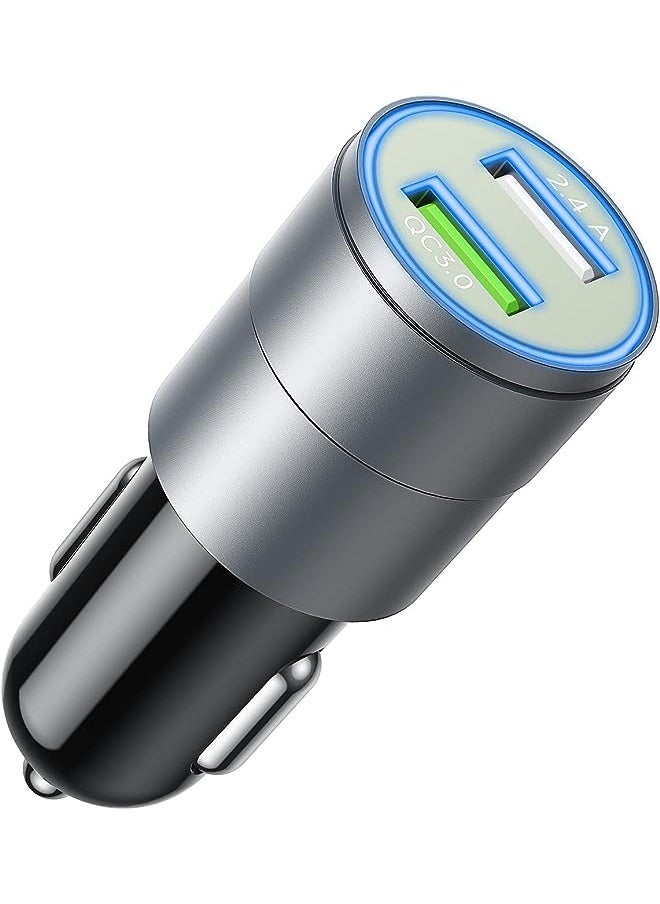 Yamdrok - Car Phone Charger, 30W USB Car Charger Adapter Dual Port QC3.0 &2.4A with LED Light, Compatible with iPhone 14 13 12 Pro Max XS, iPad Mini 6, iPad Pro, Samsung S21/20 Note20, etc - Image 1