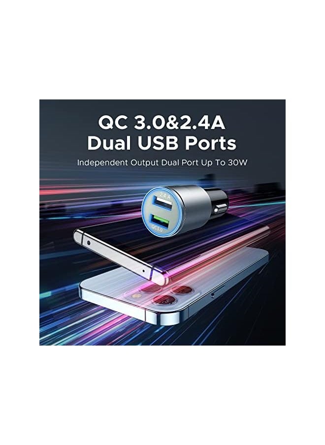 Yamdrok - Car Phone Charger, 30W USB Car Charger Adapter Dual Port QC3.0 &2.4A with LED Light, Compatible with iPhone 14 13 12 Pro Max XS, iPad Mini 6, iPad Pro, Samsung S21/20 Note20, etc - Image 1