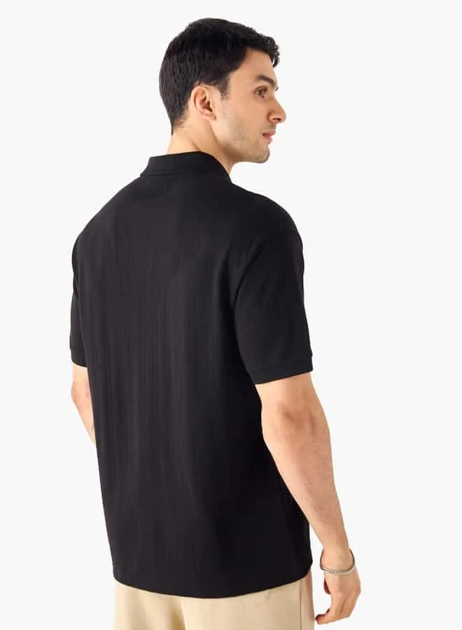 Iconic Iconic Textured Polo T-shirt with Short Sleeves