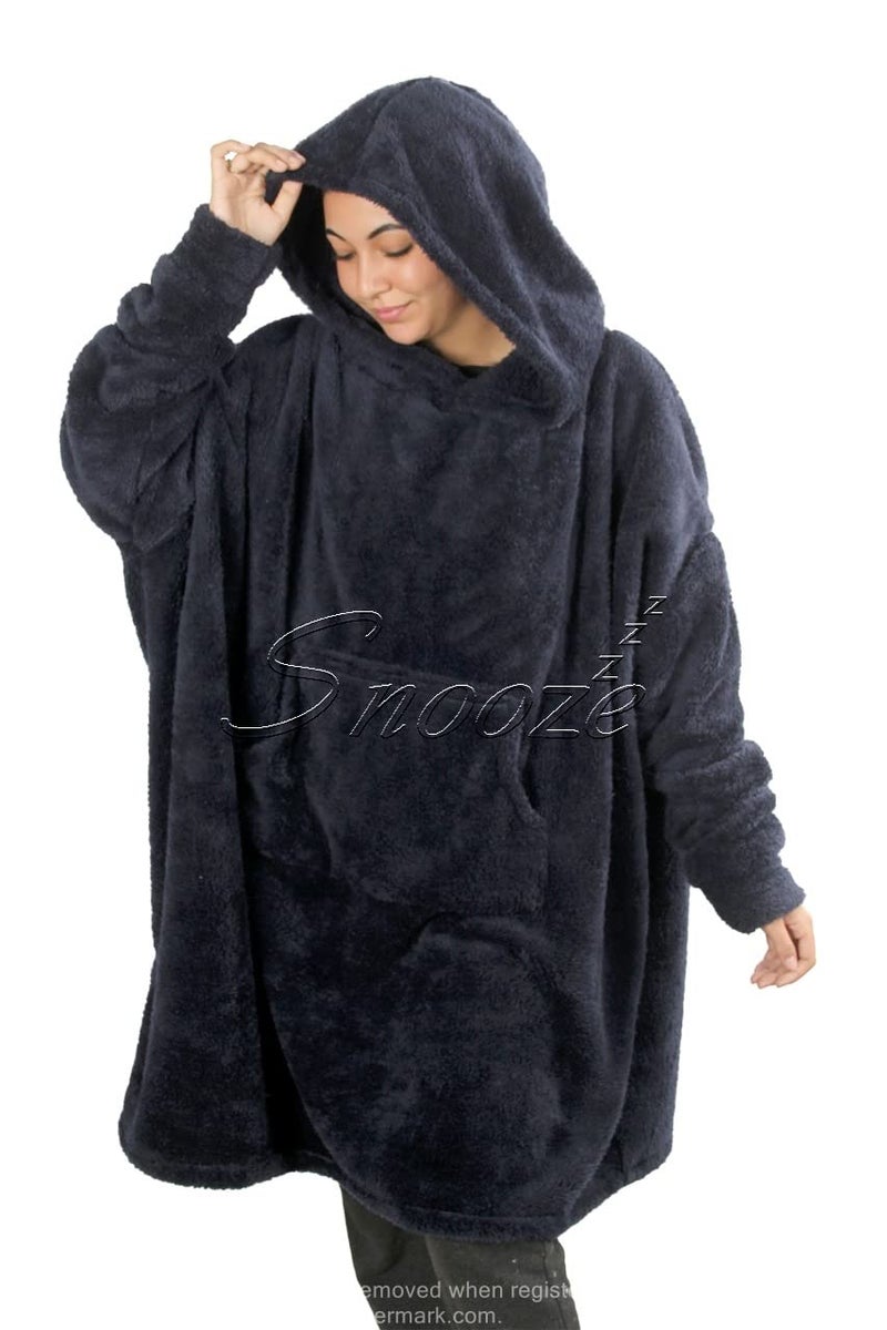 Snooze, Over-sized Wearable Blanket with Hodi, Dark blue, Free size