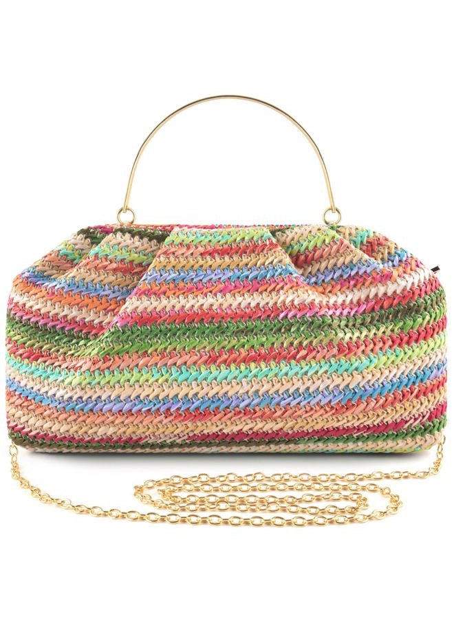 ERKOON Straw Clutch Purse Women, 2025 Summer Beach Crossbody Shoulder Handbag Cloud Dumpling Pouch Boho Woven Envelope Bag, Iridescent - Image 1