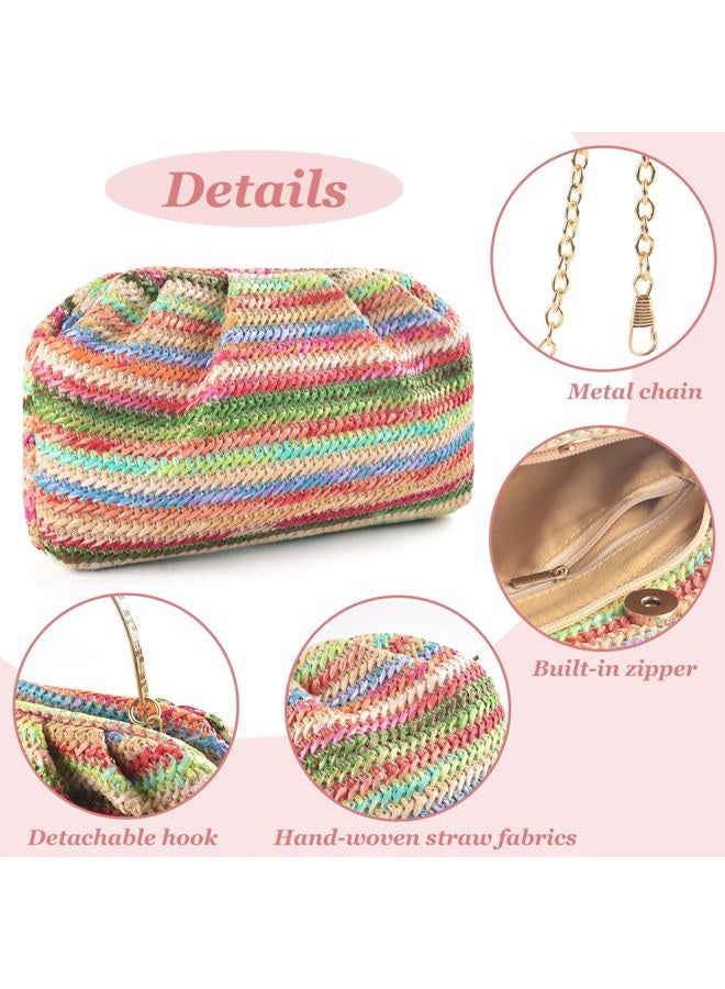 ERKOON Straw Clutch Purse Women, 2025 Summer Beach Crossbody Shoulder Handbag Cloud Dumpling Pouch Boho Woven Envelope Bag, Iridescent - Image 5