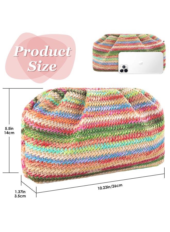ERKOON Straw Clutch Purse Women, 2025 Summer Beach Crossbody Shoulder Handbag Cloud Dumpling Pouch Boho Woven Envelope Bag, Iridescent - Image 3