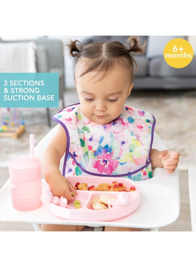 BUMKiNs طبق بومكنز السيليكوني مع مقبض، طبق شفط، طبق مقسم، طبق للأطفال، خالي من BPA، آمن للاستخدام في الميكروويف وغسالة الصحون، رمادي ووردي، 2 قطعة - Image 3