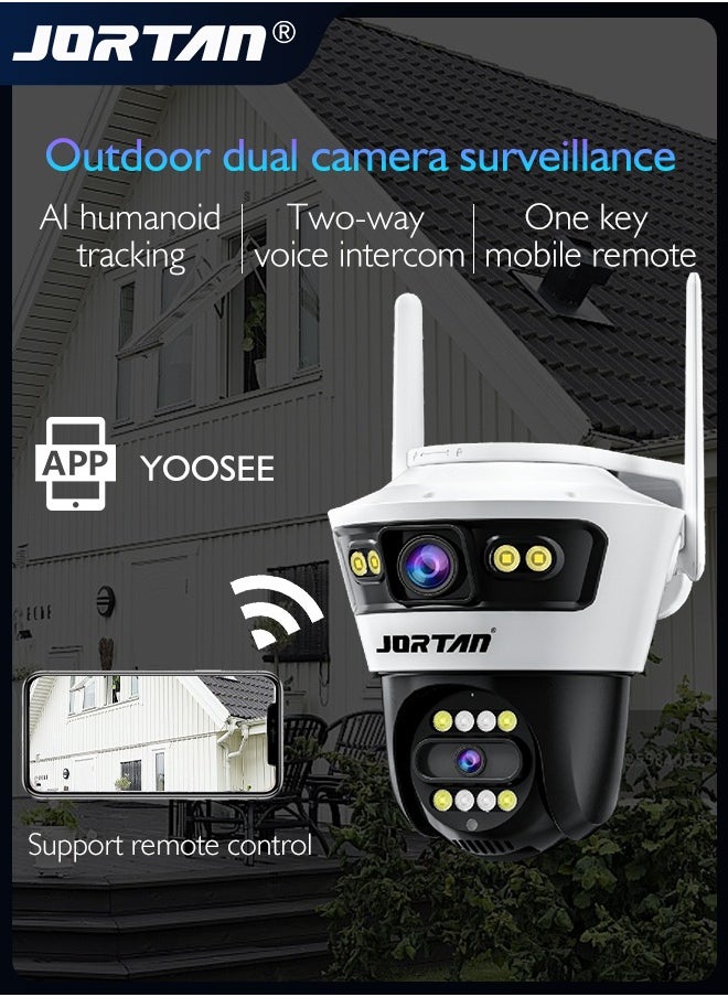 JORTAN - 6MP 2-in-1 Dual Camera Smart Wifi Security Camera 12V/2A HD Outdoor PTZ Cam Horizontal and Up Down Rotation with Person/Vehicle Detection & Color Night Vision & Spotlight Siren & Two Way Audio - Image 1