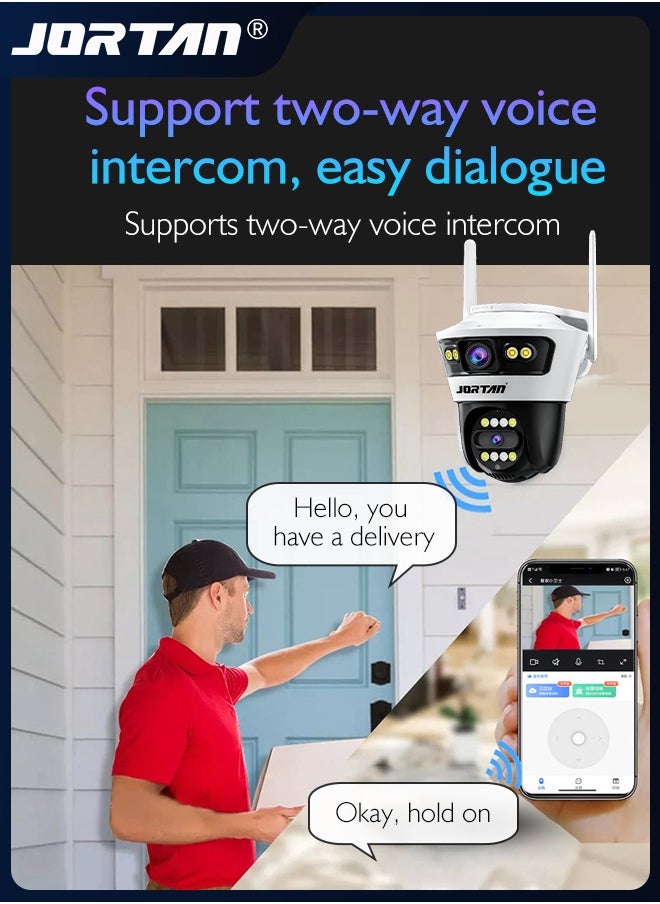 JORTAN - 6MP 2-in-1 Dual Camera Smart Wifi Security Camera 12V/2A HD Outdoor PTZ Cam Horizontal and Up Down Rotation with Person/Vehicle Detection & Color Night Vision & Spotlight Siren & Two Way Audio - Image 1