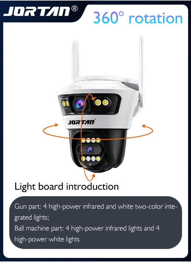 JORTAN - 6MP 2-in-1 Dual Camera Smart Wifi Security Camera 12V/2A HD Outdoor PTZ Cam Horizontal and Up Down Rotation with Person/Vehicle Detection & Color Night Vision & Spotlight Siren & Two Way Audio - Image 1