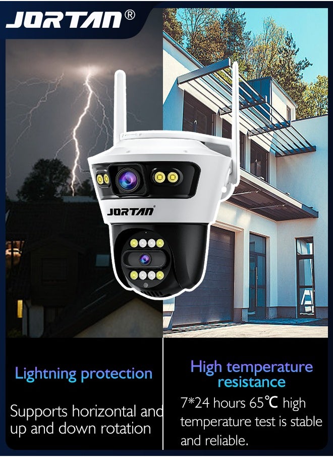 JORTAN - 6MP 2-in-1 Dual Camera Smart Wifi Security Camera 12V/2A HD Outdoor PTZ Cam Horizontal and Up Down Rotation with Person/Vehicle Detection & Color Night Vision & Spotlight Siren & Two Way Audio - Image 1