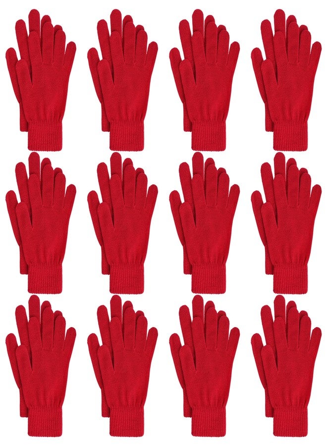 jiebor 12 Pairs Red Winter Gloves Warm Gloves Knit Gloves for Women Men Teens Clod Weather (Red, Small) - Image 1