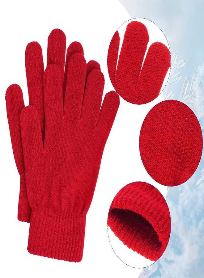 jiebor 12 Pairs Red Winter Gloves Warm Gloves Knit Gloves for Women Men Teens Clod Weather (Red, Small) - Image 3